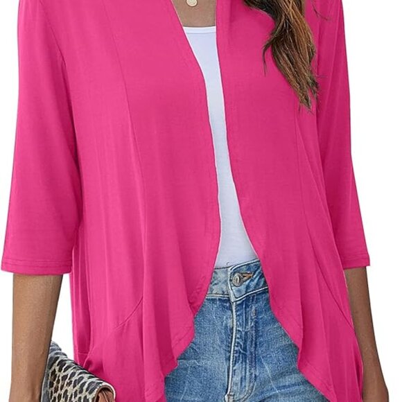 Bluetime Women's Casual Lightweight Open Front Cardigans Soft Draped Ruffles - Picture 4 of 5